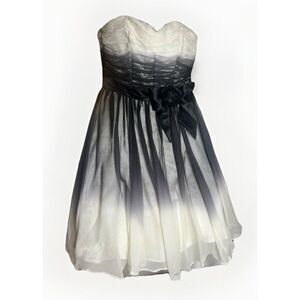 Betsey Johnson Strapless 0 Silk Black White Ombré Dress Whimsygoth Goth Wedding